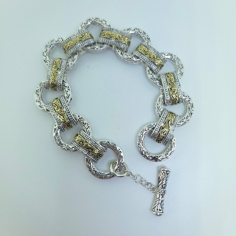 Two Tone Sterling & Filigree Toggle Bracelet